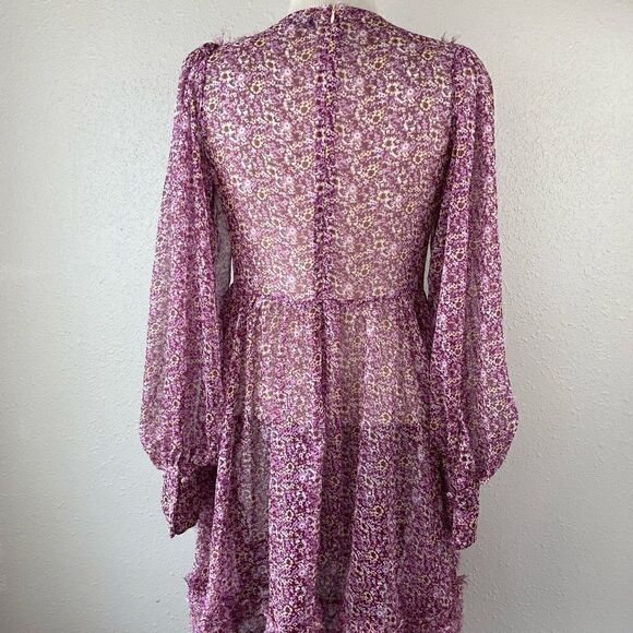 Anthropologie O.P.T Floral Ruffle Long Sleeve Flare Dress Size S EUC - Picture 5 of 8